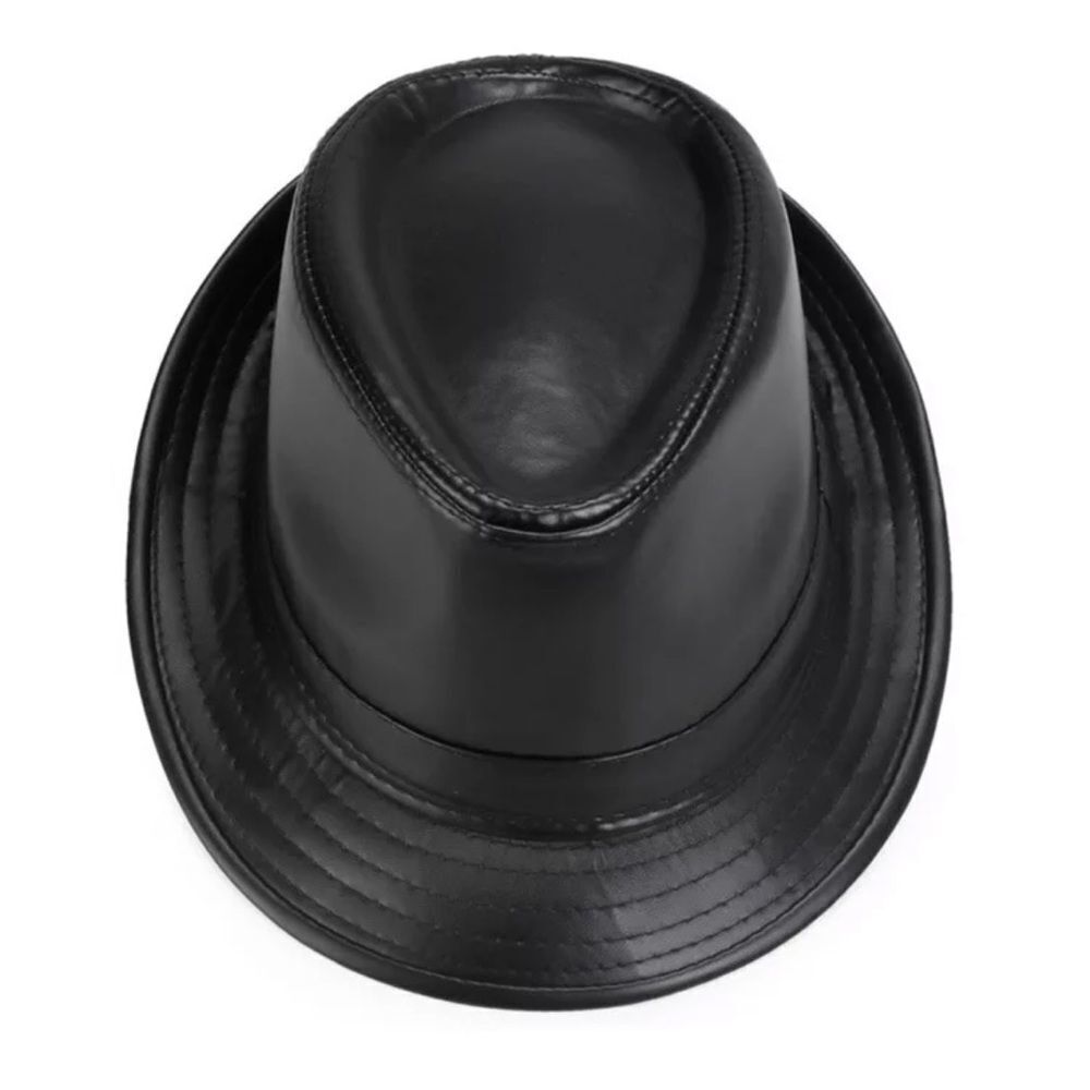 Black Faux Leather Short Brim Trilby Fedora Hat NEW